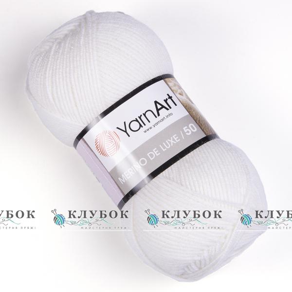 Пряжа напіввовна YarnArt "Merino de Luxe 50 / Меріно де Люкс 50" Туреччина №501(білий)