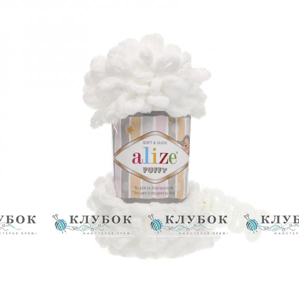 Плюшевая пряжа Alize «Puffy / Пуффи» №55(белый)